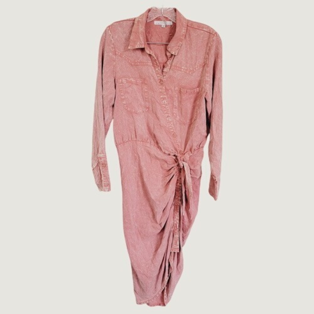 Young Fabulous & Broke Pink Acid Wash Draped Tie Front Shirt Dress‎ Small Casual